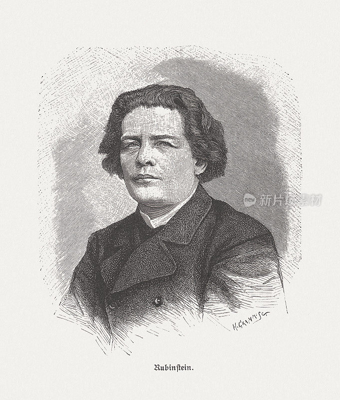 Anton Grigorjewitsch Rubinstein(1829-1894)，俄国钢琴家，木刻，1885年出版